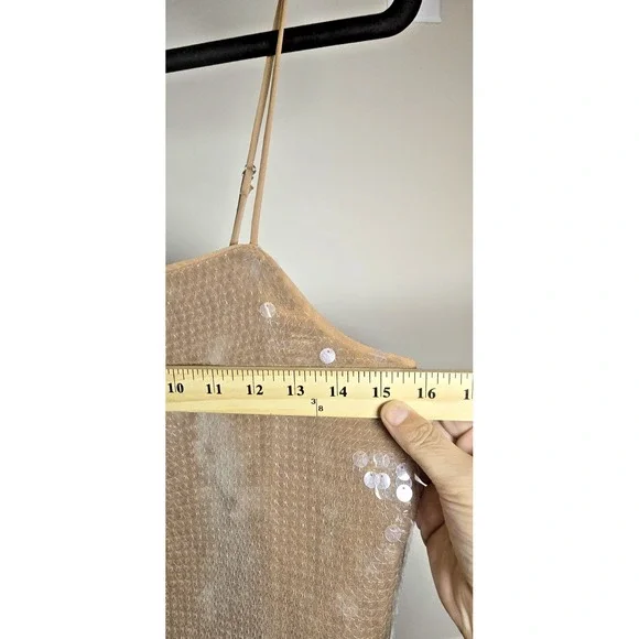 Madewell Women's Small Cami Beige Tank Top Sequined Fallen Timber Lined Sparkle‎ - Picture 10 of 16